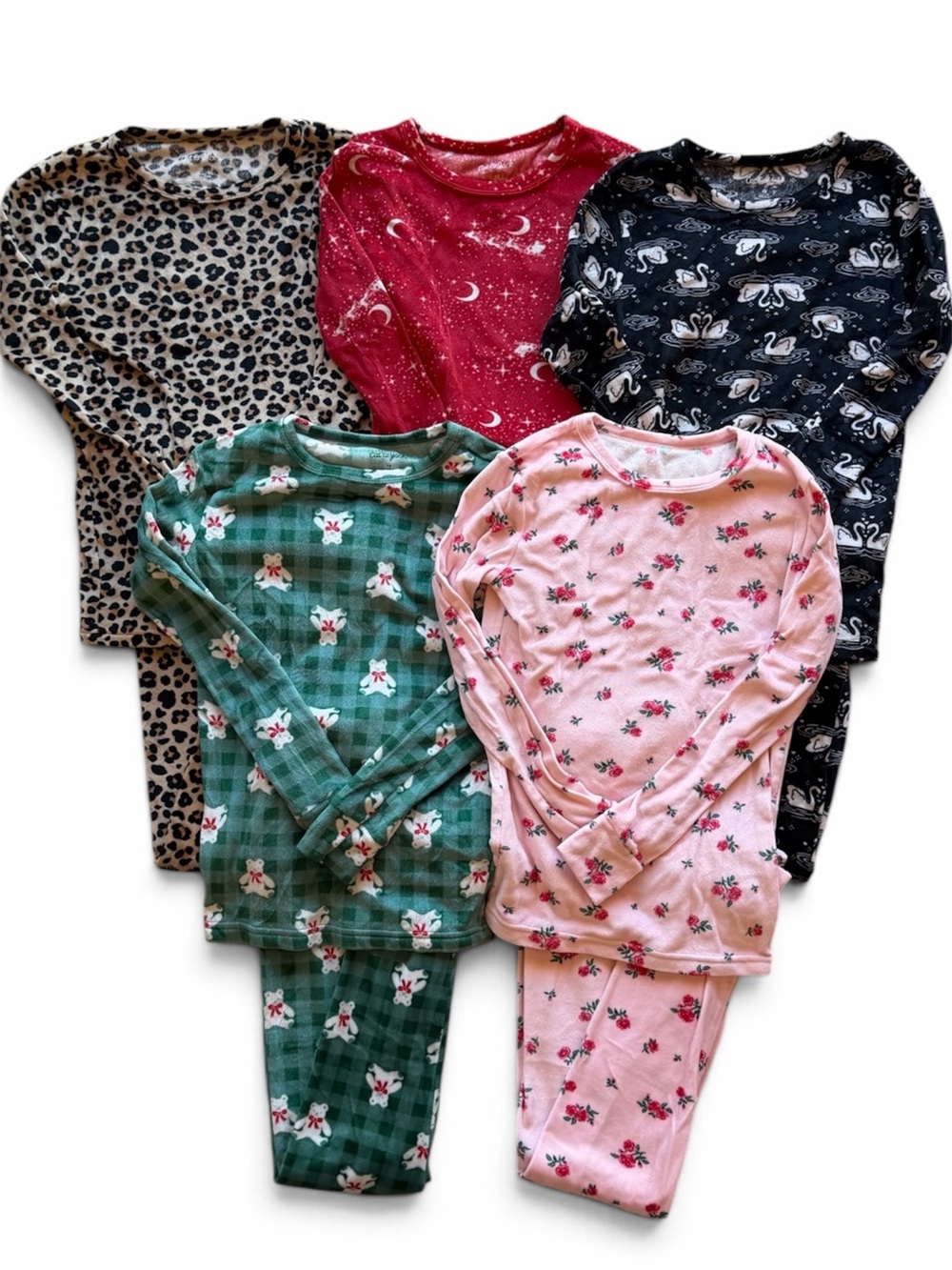 Cat & Jack Kids Cozy Pajama Set Bundle - Pink, Green, Red, Black, Brown Prints